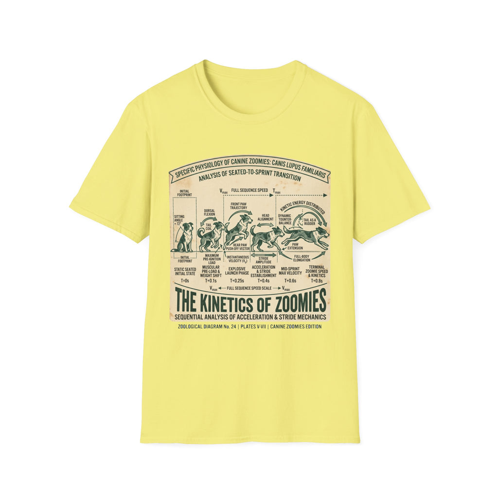 Kinetics of Zoomies T-Shirt — Funny Canine Zoomies Diagram Tee
