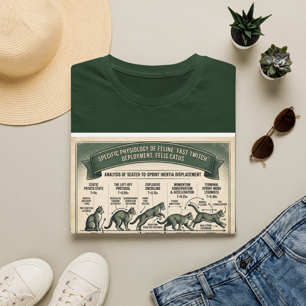 Cat Sprint Anatomy T‑Shirt — Vintage Feline Fast Twitch Diagram