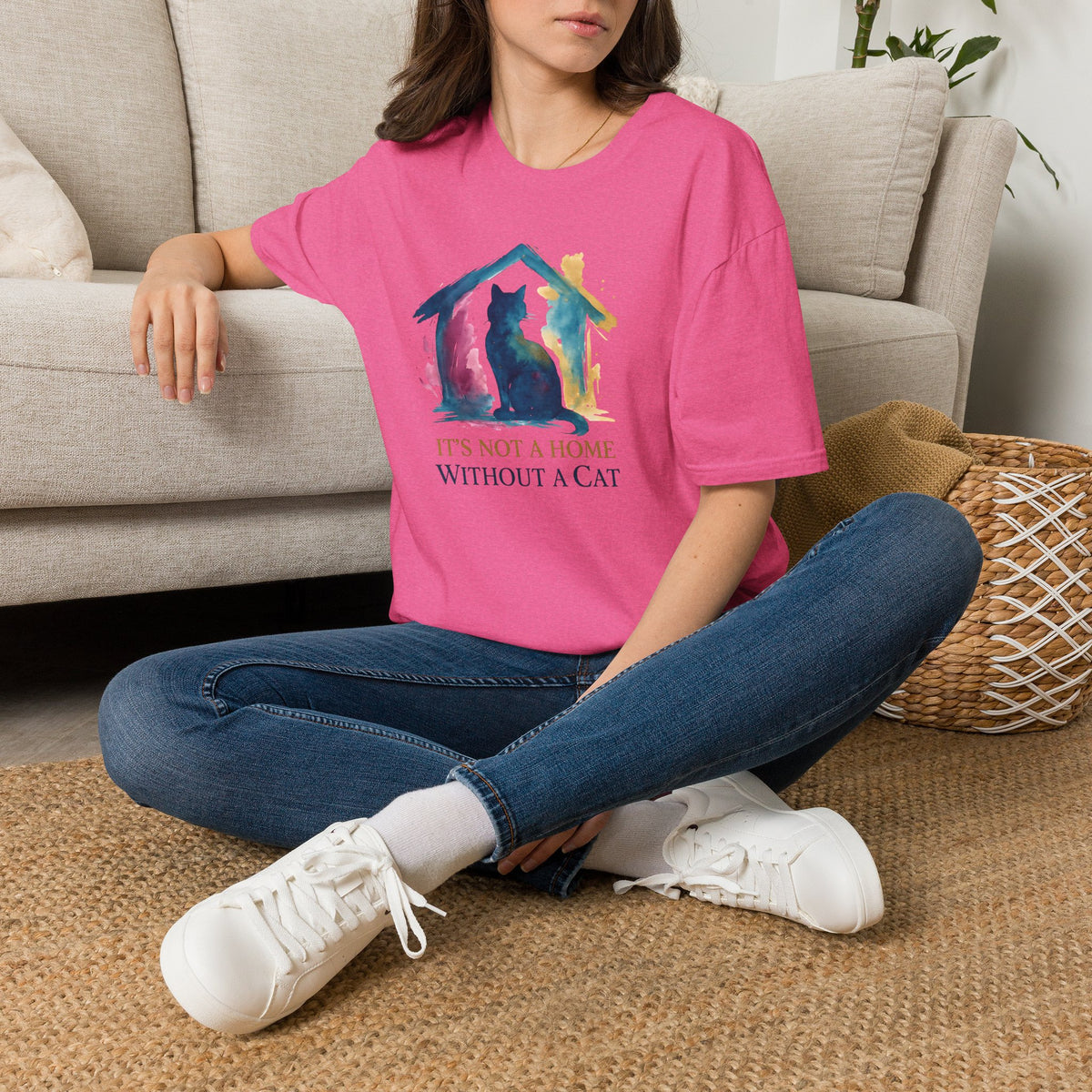 Watercolor Cat Inside House T-Shirt