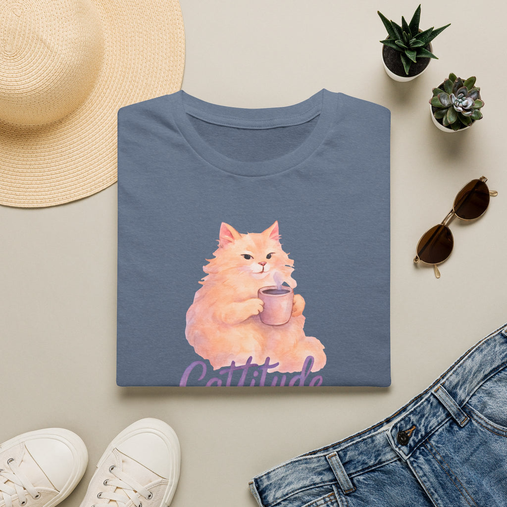 Cattitude - Cat with Coffee Cup T-Shirt