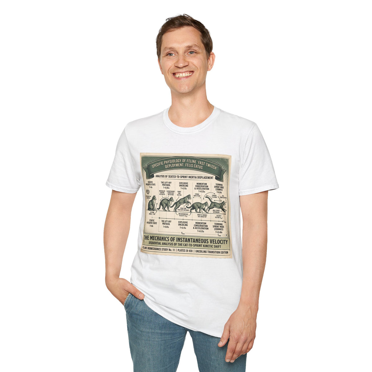 Cat Sprint Anatomy T‑Shirt — Vintage Feline Fast Twitch Diagram