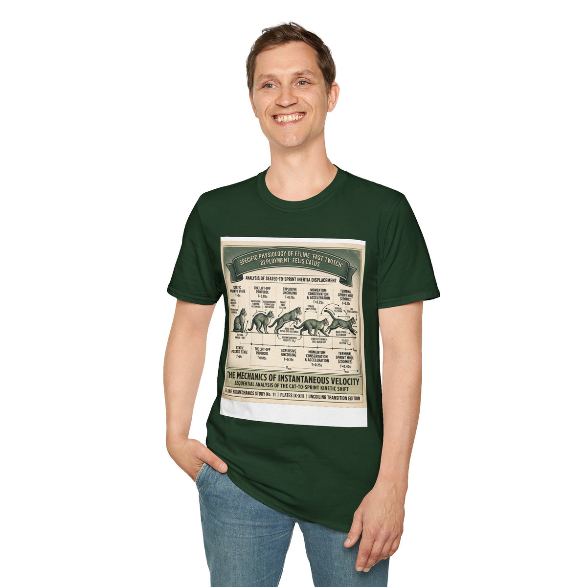 Cat Sprint Anatomy T‑Shirt — Vintage Feline Fast Twitch Diagram
