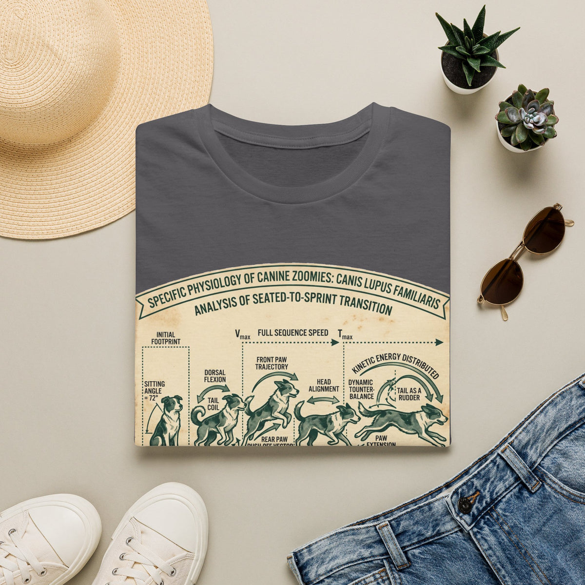 Kinetics of Zoomies T-Shirt — Funny Canine Zoomies Diagram Tee