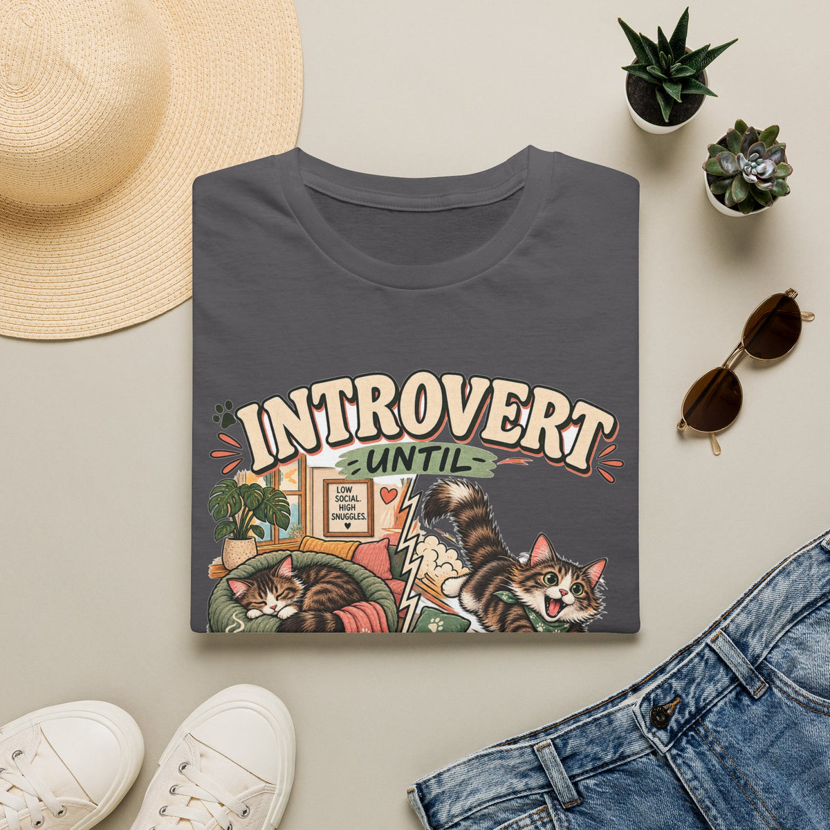 Introvert Until Zoomies T-Shirt — Cute Cat Nap & Play Graphic Tee