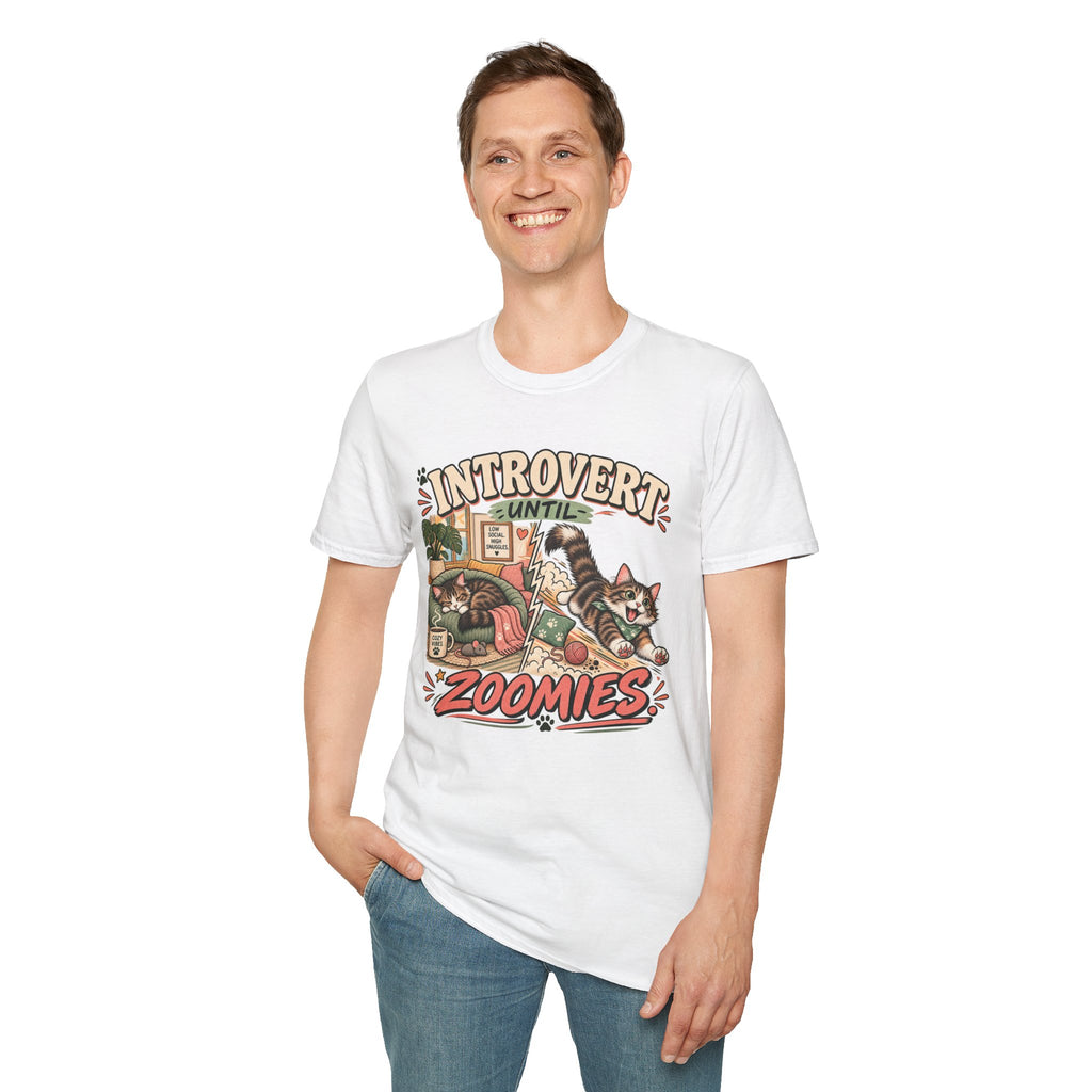 Introvert Until Zoomies T-Shirt — Cute Cat Nap & Play Graphic Tee