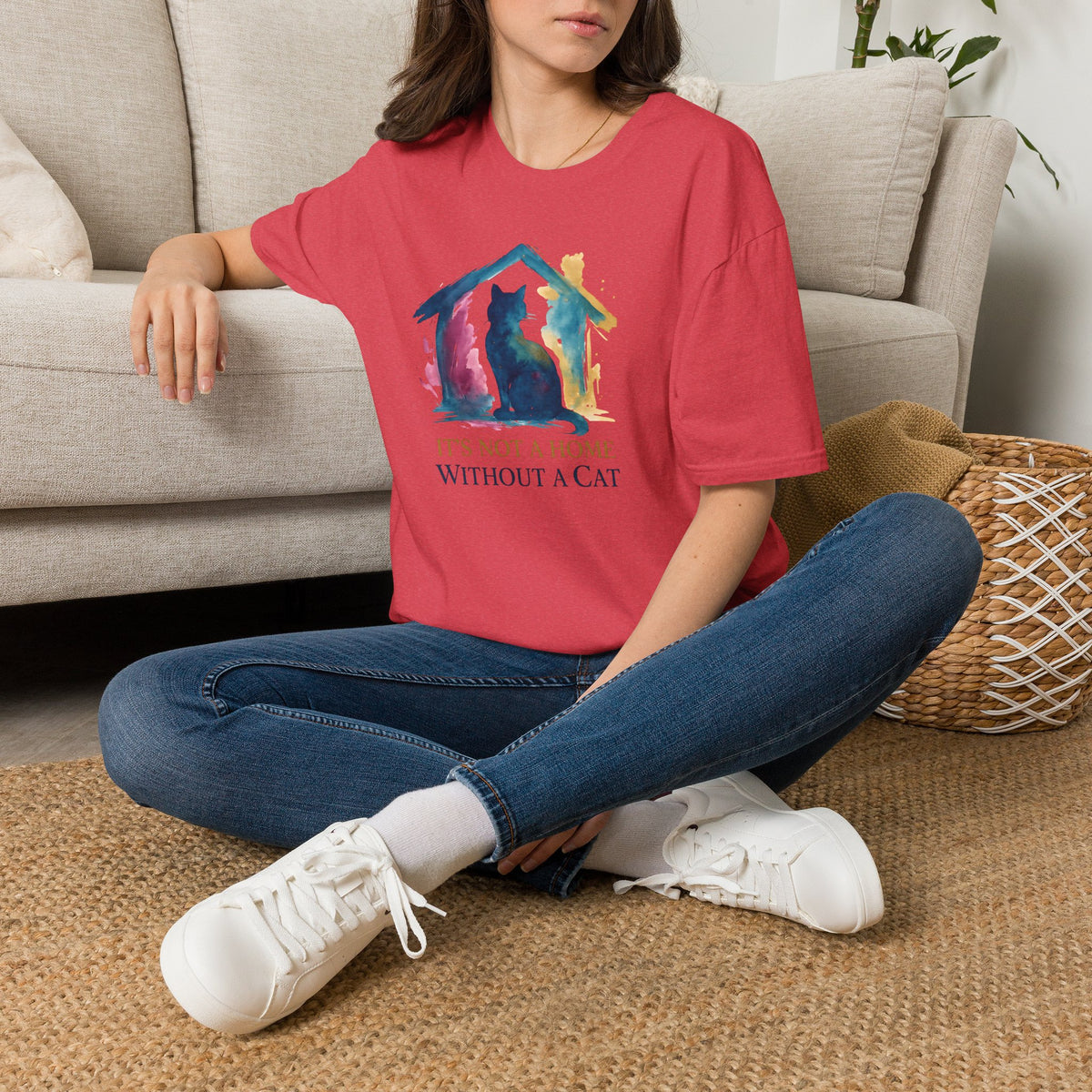 Watercolor Cat Inside House T-Shirt