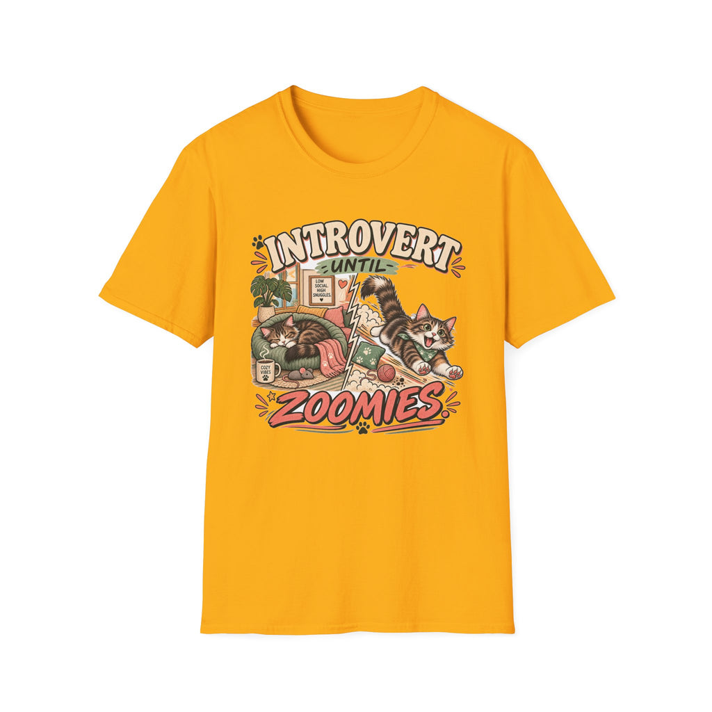 Introvert Until Zoomies T-Shirt — Cute Cat Nap & Play Graphic Tee