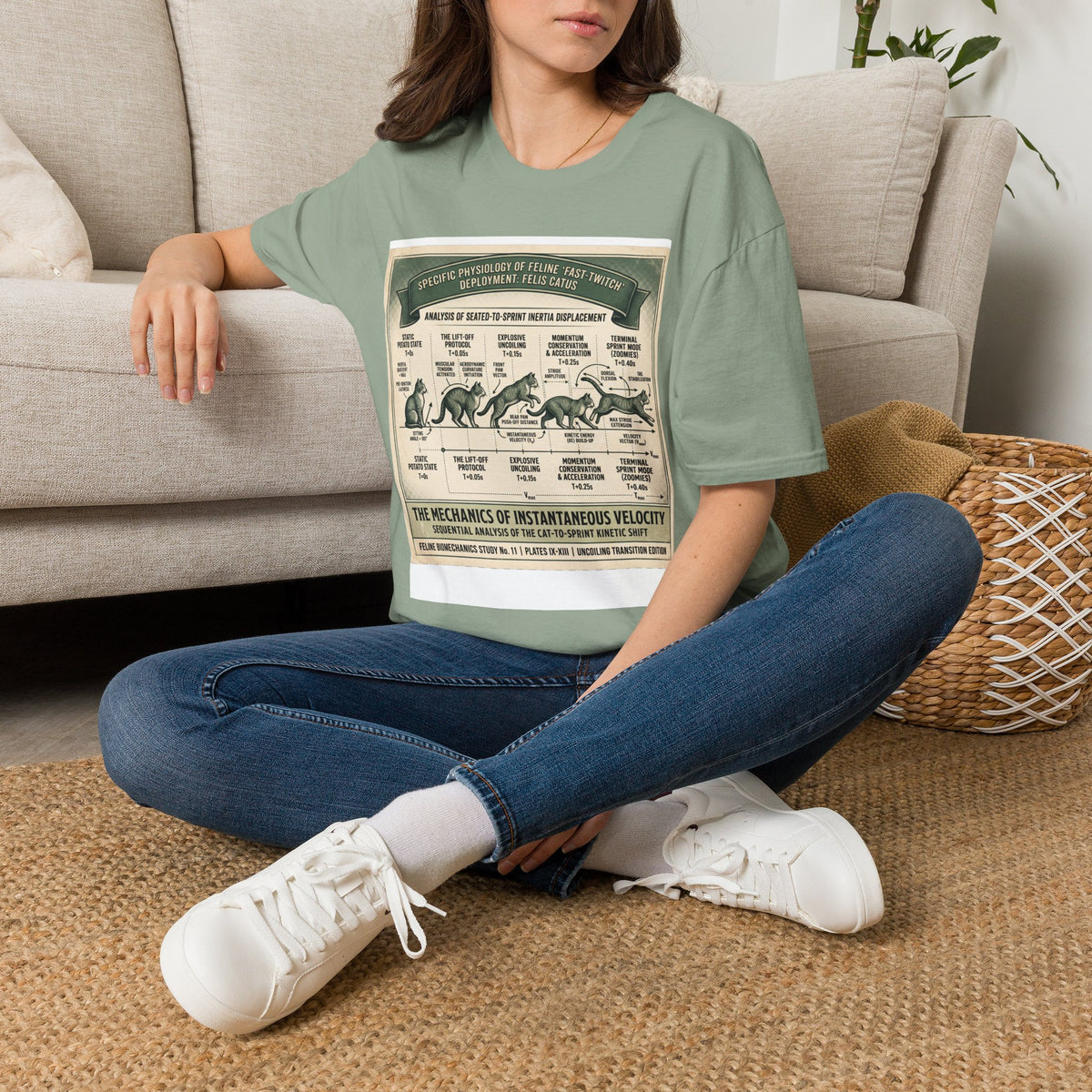 Cat Sprint Anatomy T‑Shirt — Vintage Feline Fast Twitch Diagram
