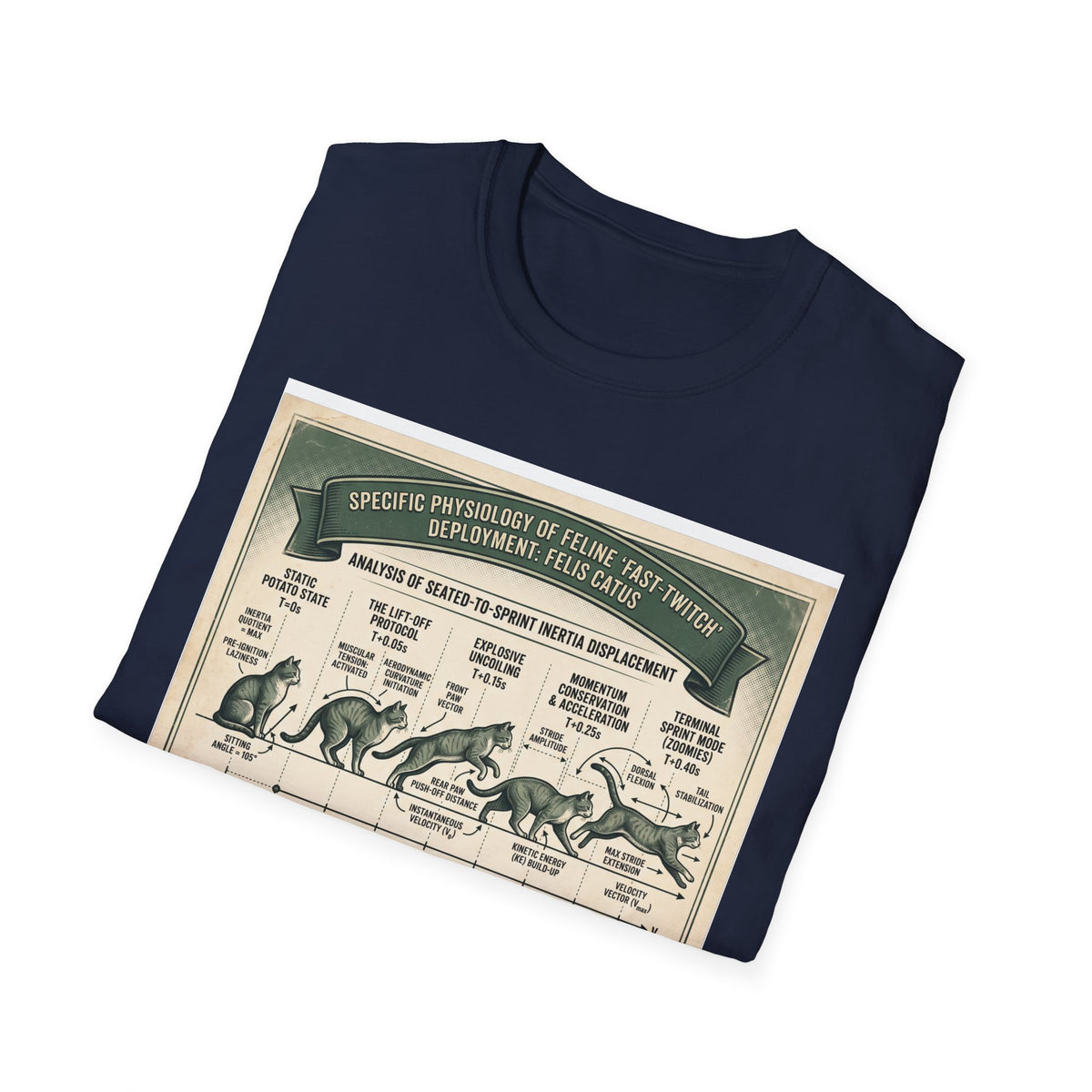 Cat Sprint Anatomy T‑Shirt — Vintage Feline Fast Twitch Diagram