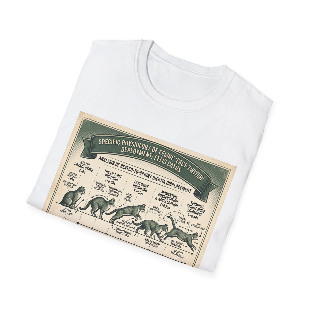 Cat Sprint Anatomy T‑Shirt — Vintage Feline Fast Twitch Diagram