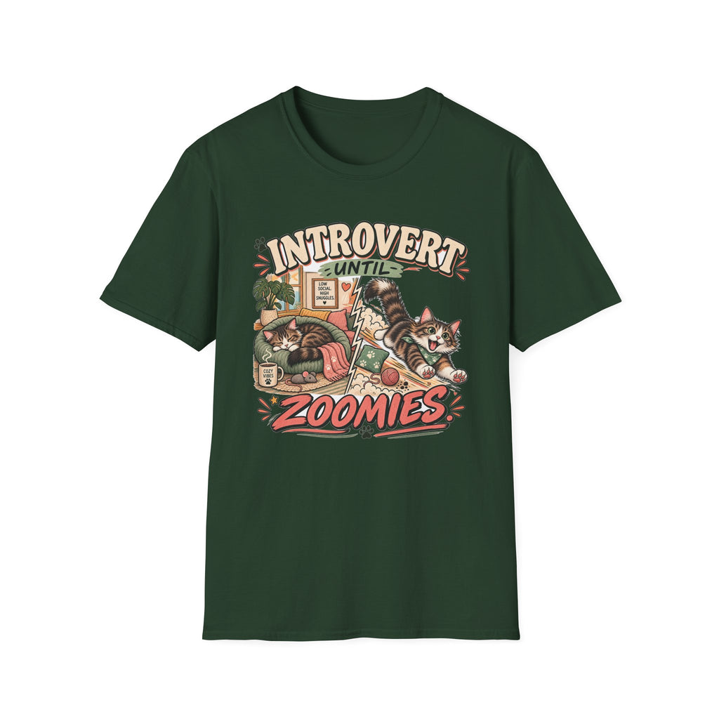 Introvert Until Zoomies T-Shirt — Cute Cat Nap & Play Graphic Tee
