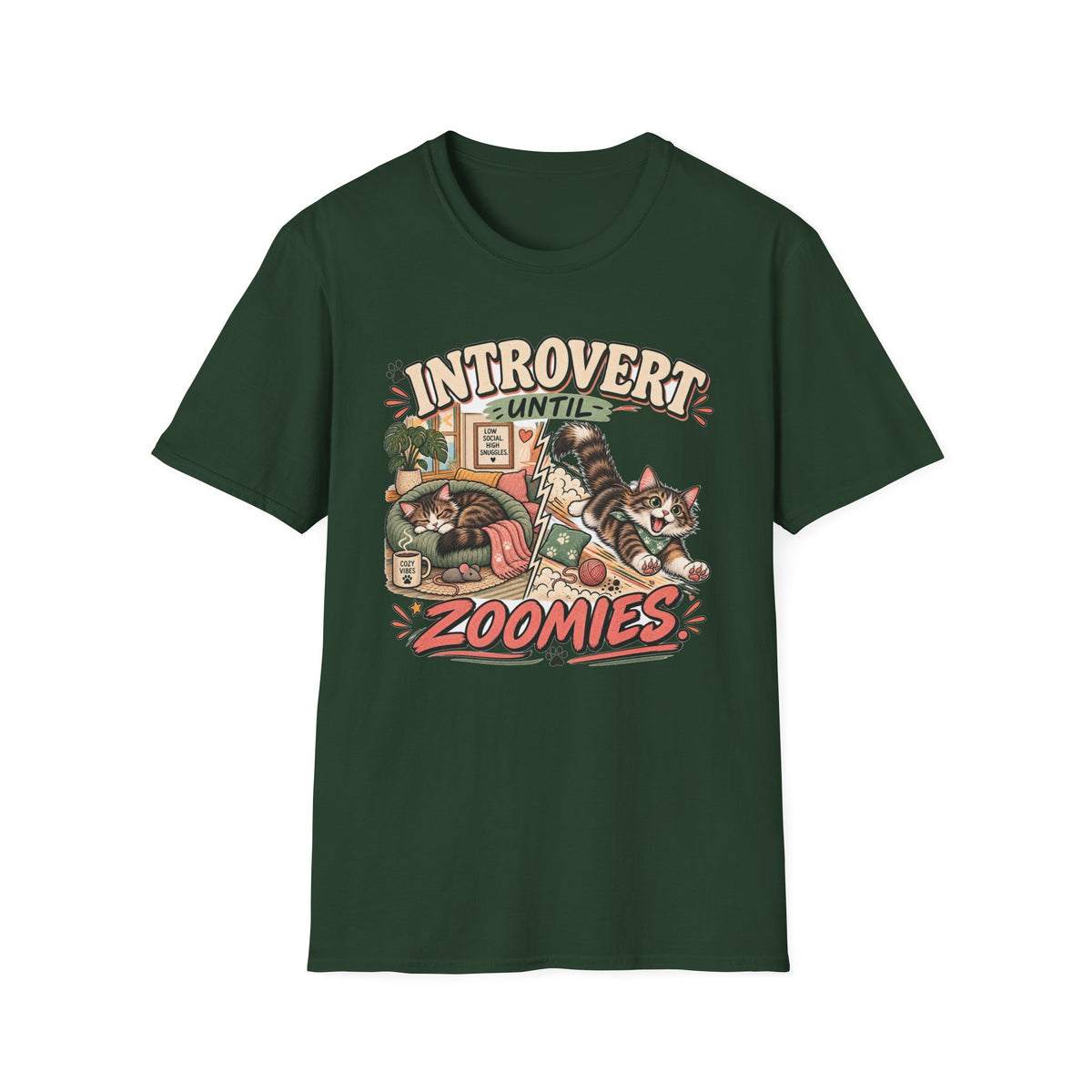 Introvert Until Zoomies T-Shirt — Cute Cat Nap & Play Graphic Tee