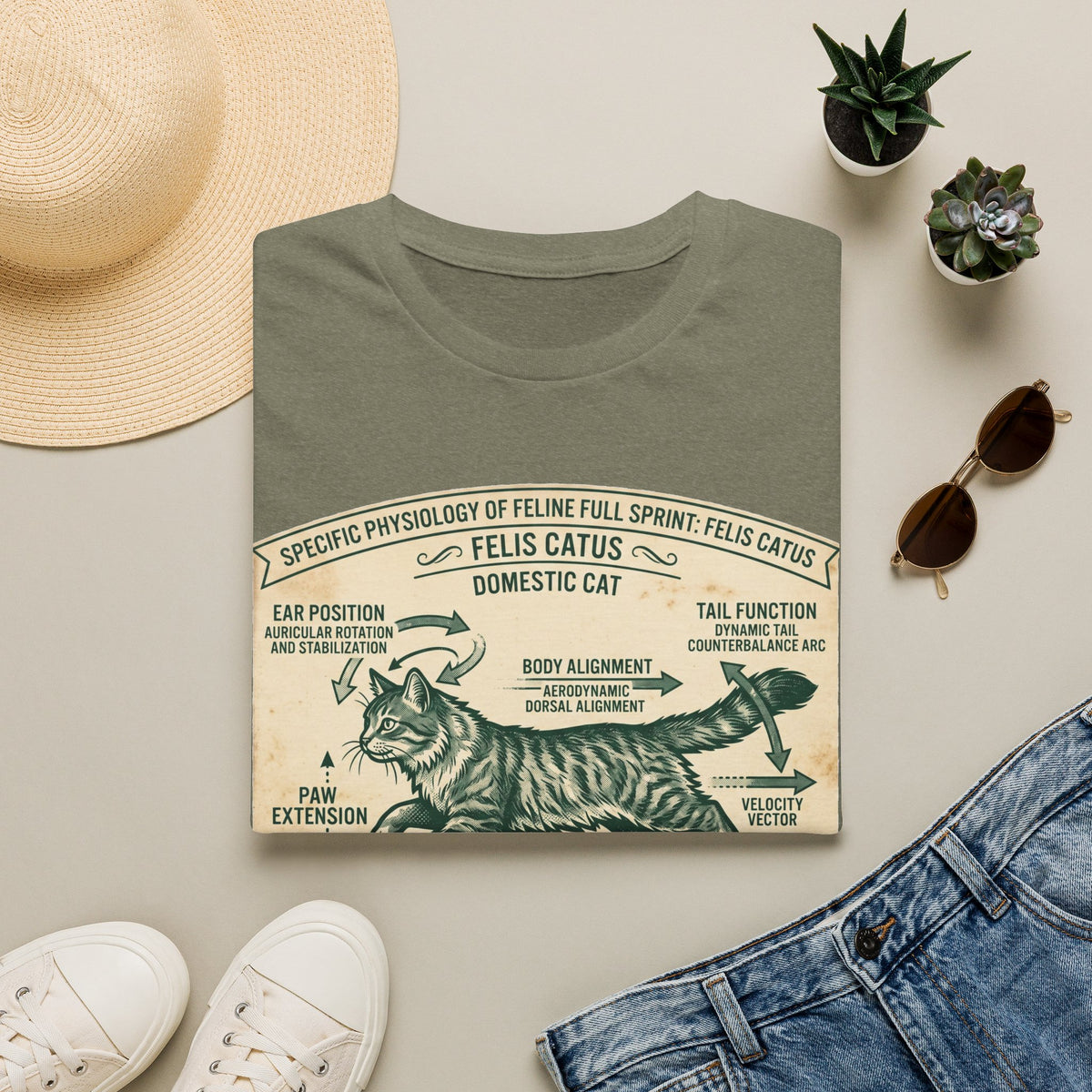 Cat Sprint Anatomy T-Shirt — Felis Catus Vintage Scientific Illustration Tee