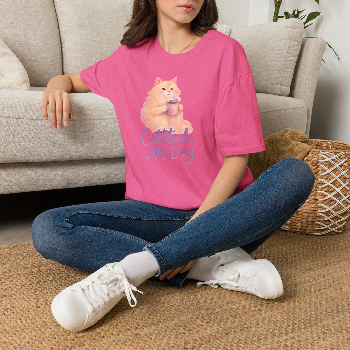 Cattitude - Cat with Coffee Cup T-Shirt