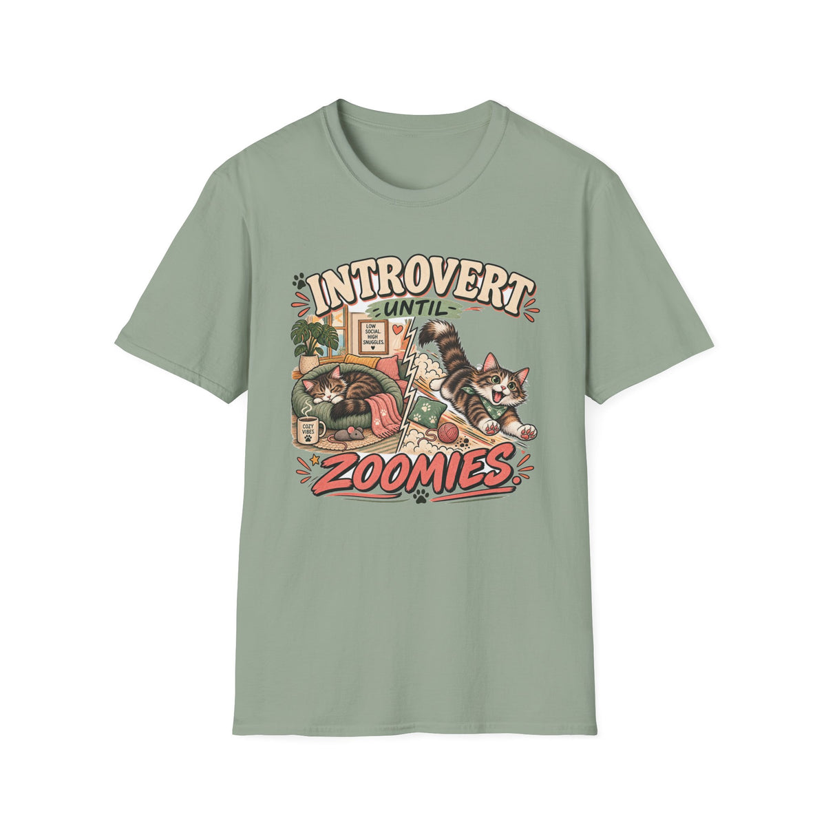 Introvert Until Zoomies T-Shirt — Cute Cat Nap & Play Graphic Tee