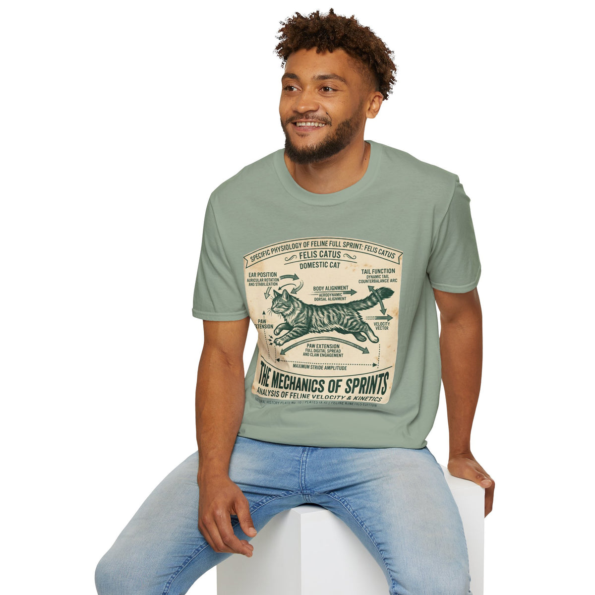 Cat Sprint Anatomy T-Shirt — Felis Catus Vintage Scientific Illustration Tee