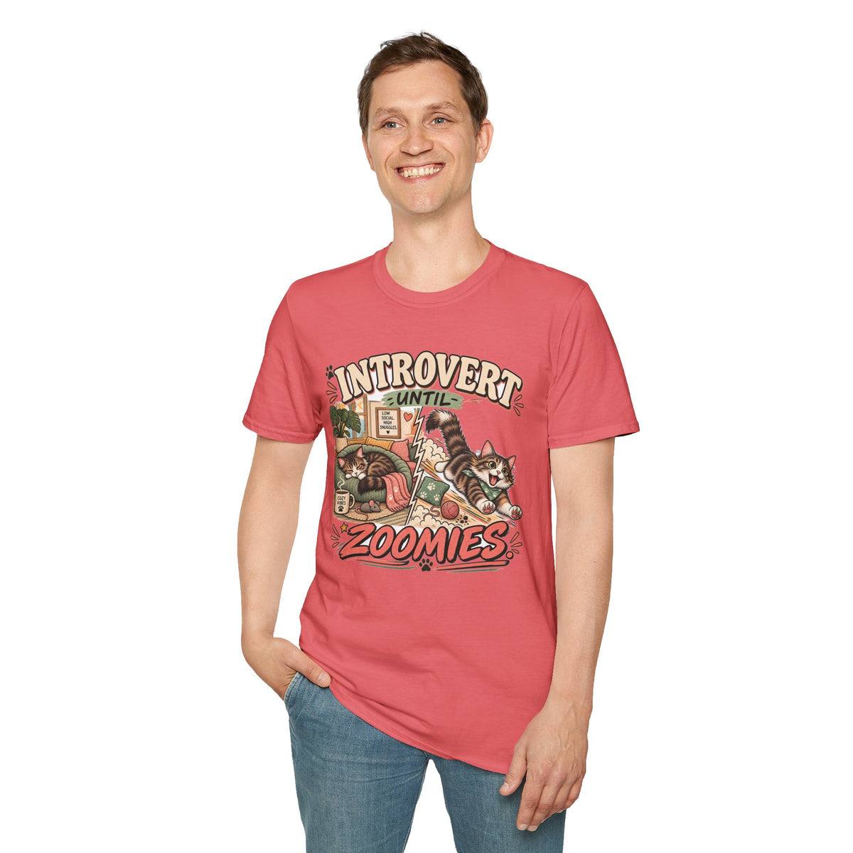 Introvert Until Zoomies T-Shirt — Cute Cat Nap & Play Graphic Tee