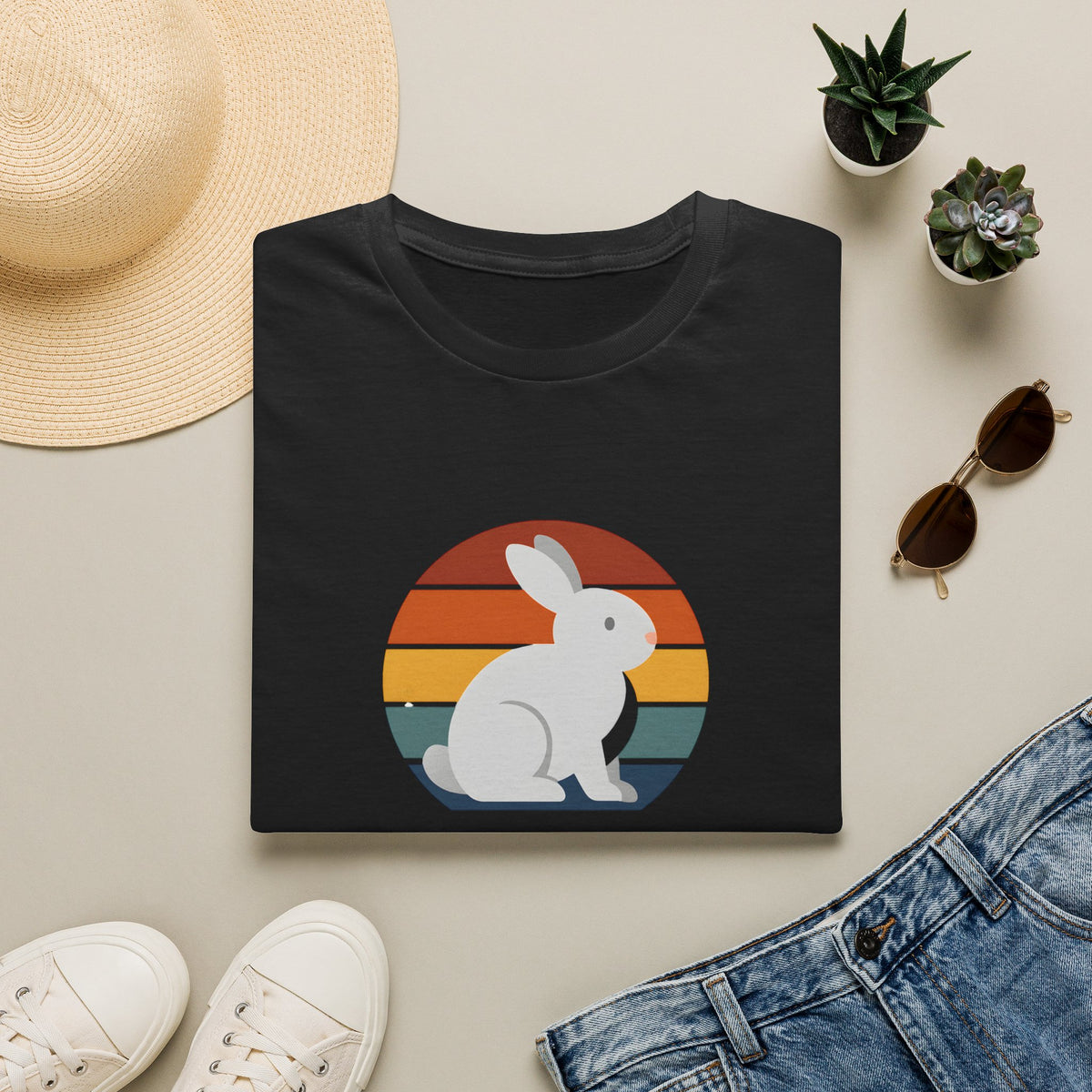 Rainbow striped rabbit T-Shirt