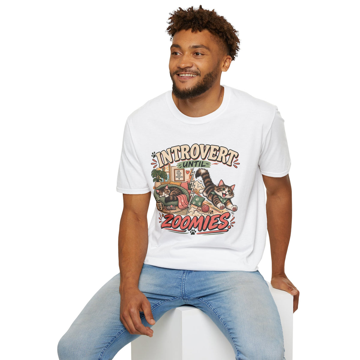 Introvert Until Zoomies T-Shirt — Cute Cat Nap & Play Graphic Tee