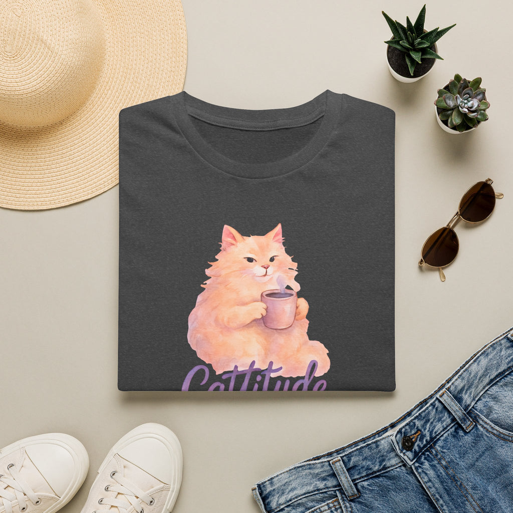 Cattitude - Cat with Coffee Cup T-Shirt