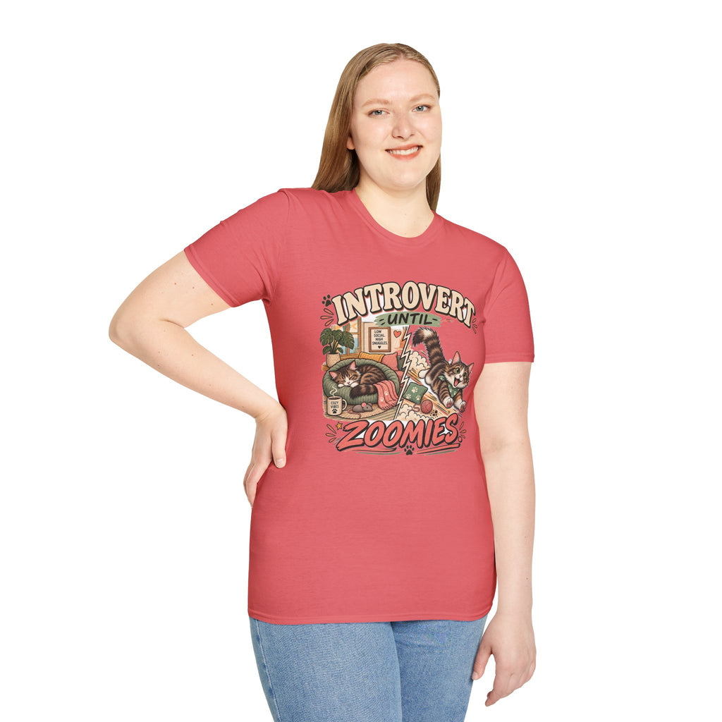 Introvert Until Zoomies T-Shirt — Cute Cat Nap & Play Graphic Tee