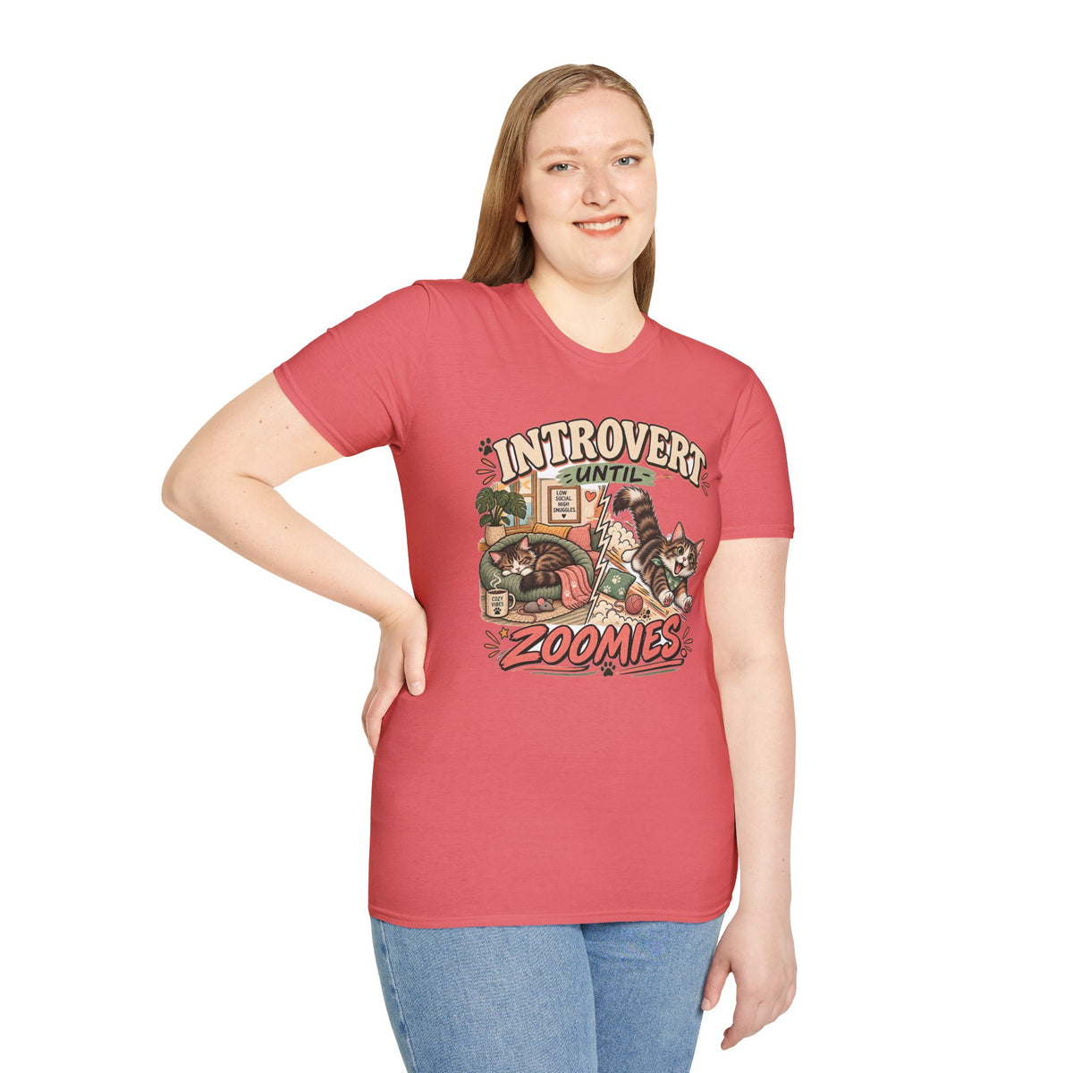 Introvert Until Zoomies T-Shirt — Cute Cat Nap & Play Graphic Tee