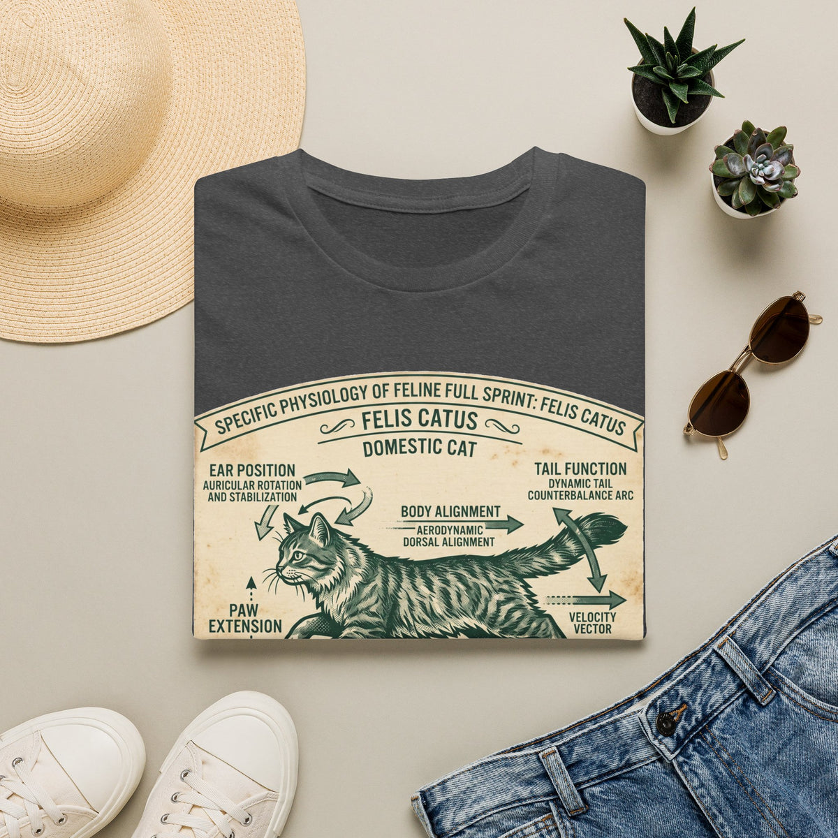 Cat Sprint Anatomy T-Shirt — Felis Catus Vintage Scientific Illustration Tee