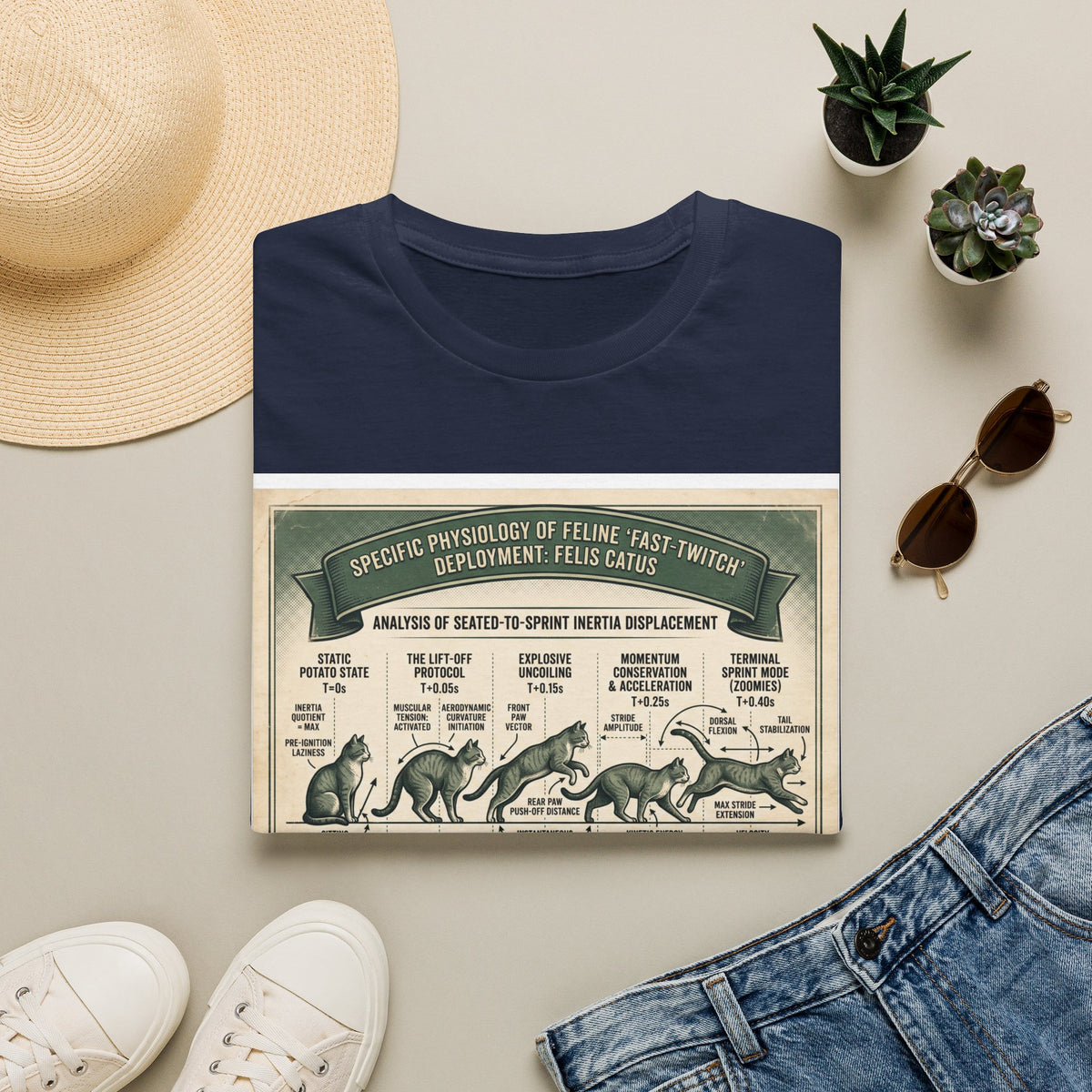 Cat Sprint Anatomy T‑Shirt — Vintage Feline Fast Twitch Diagram