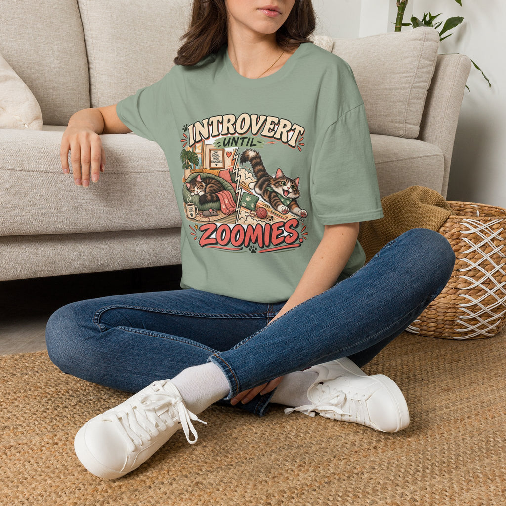 Introvert Until Zoomies T-Shirt — Cute Cat Nap & Play Graphic Tee