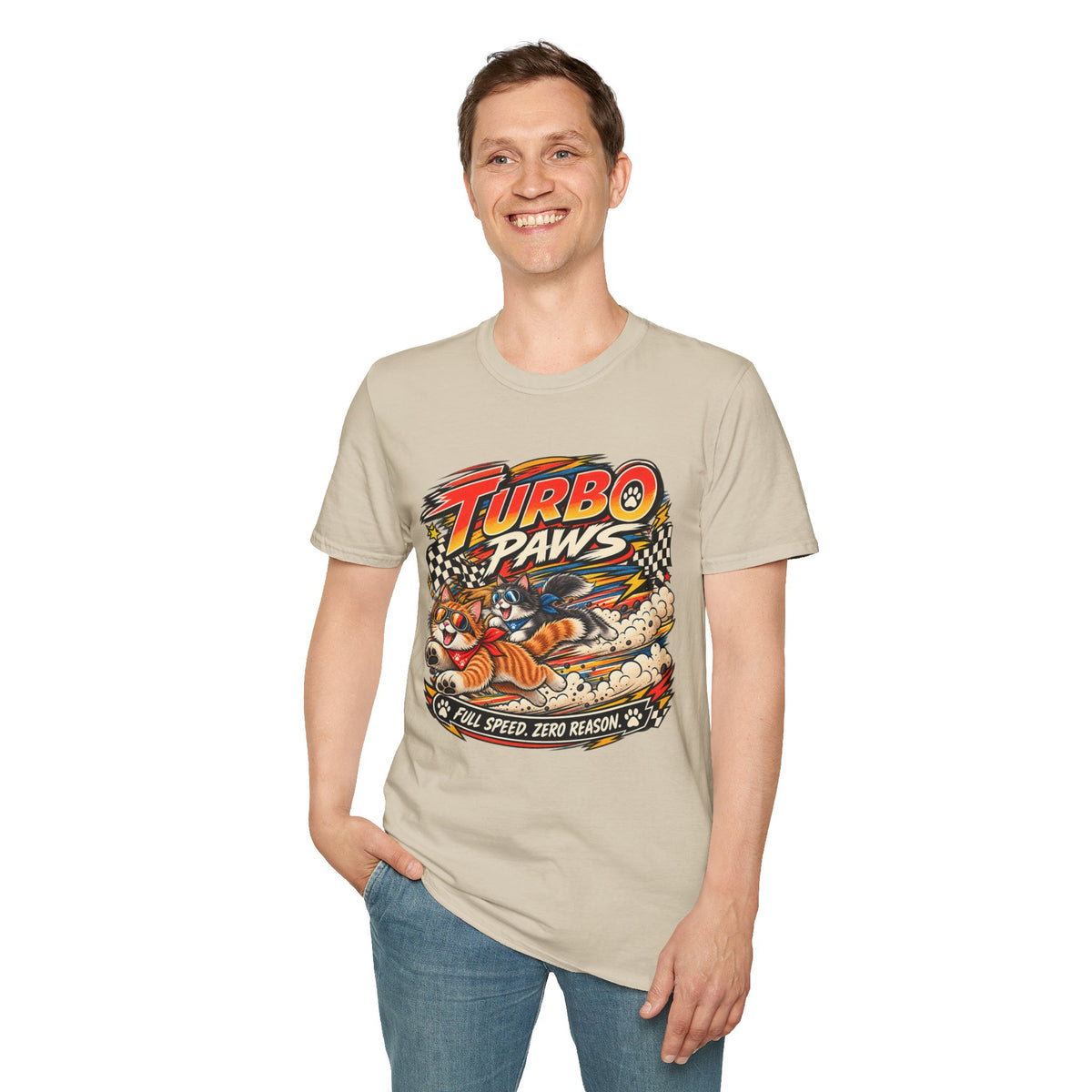 Turbo Paws T-Shirt — Retro Racing Cat Graphic Tee