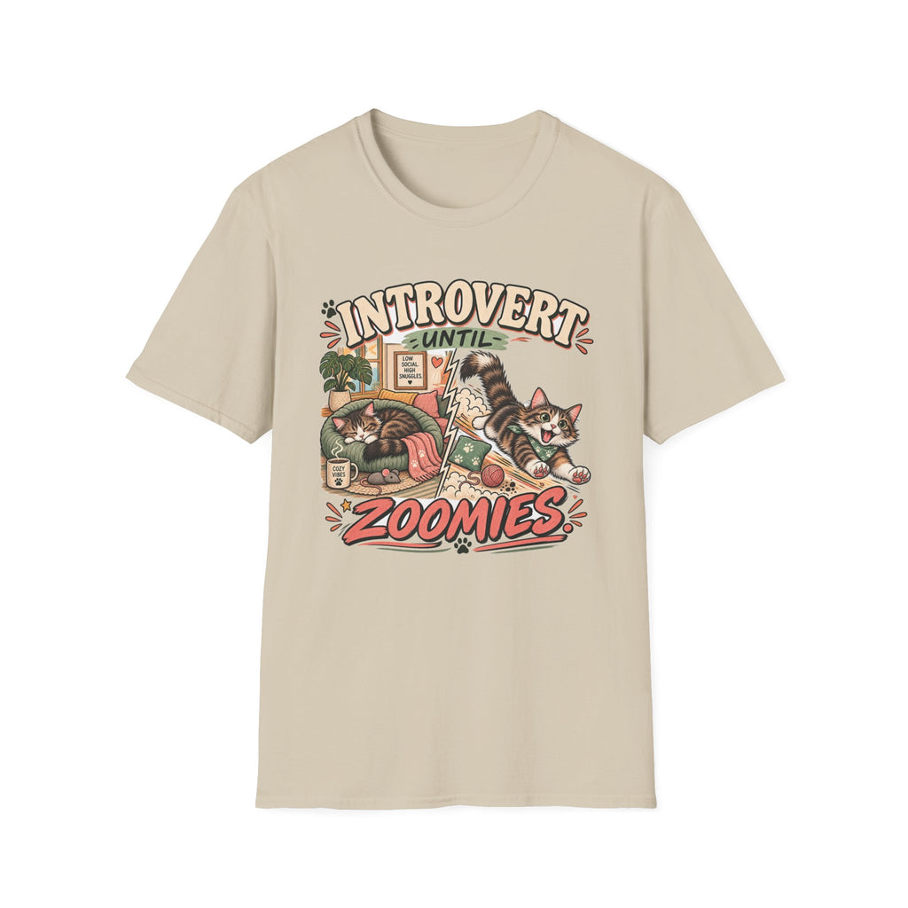 Introvert Until Zoomies T-Shirt — Cute Cat Nap & Play Graphic Tee