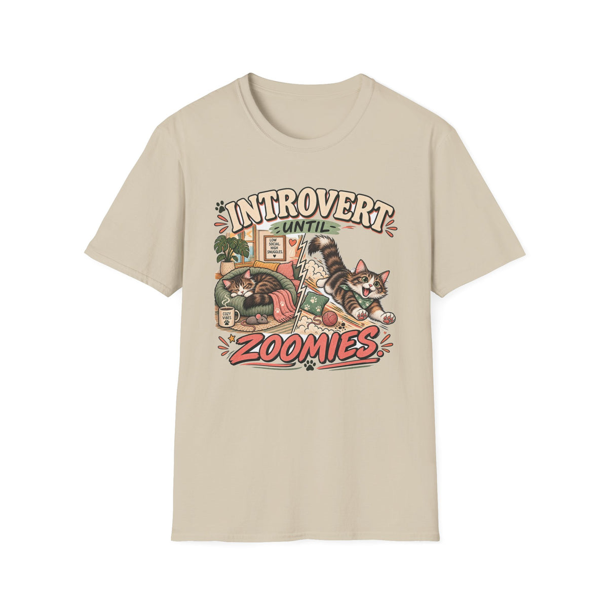 Introvert Until Zoomies T-Shirt — Cute Cat Nap & Play Graphic Tee