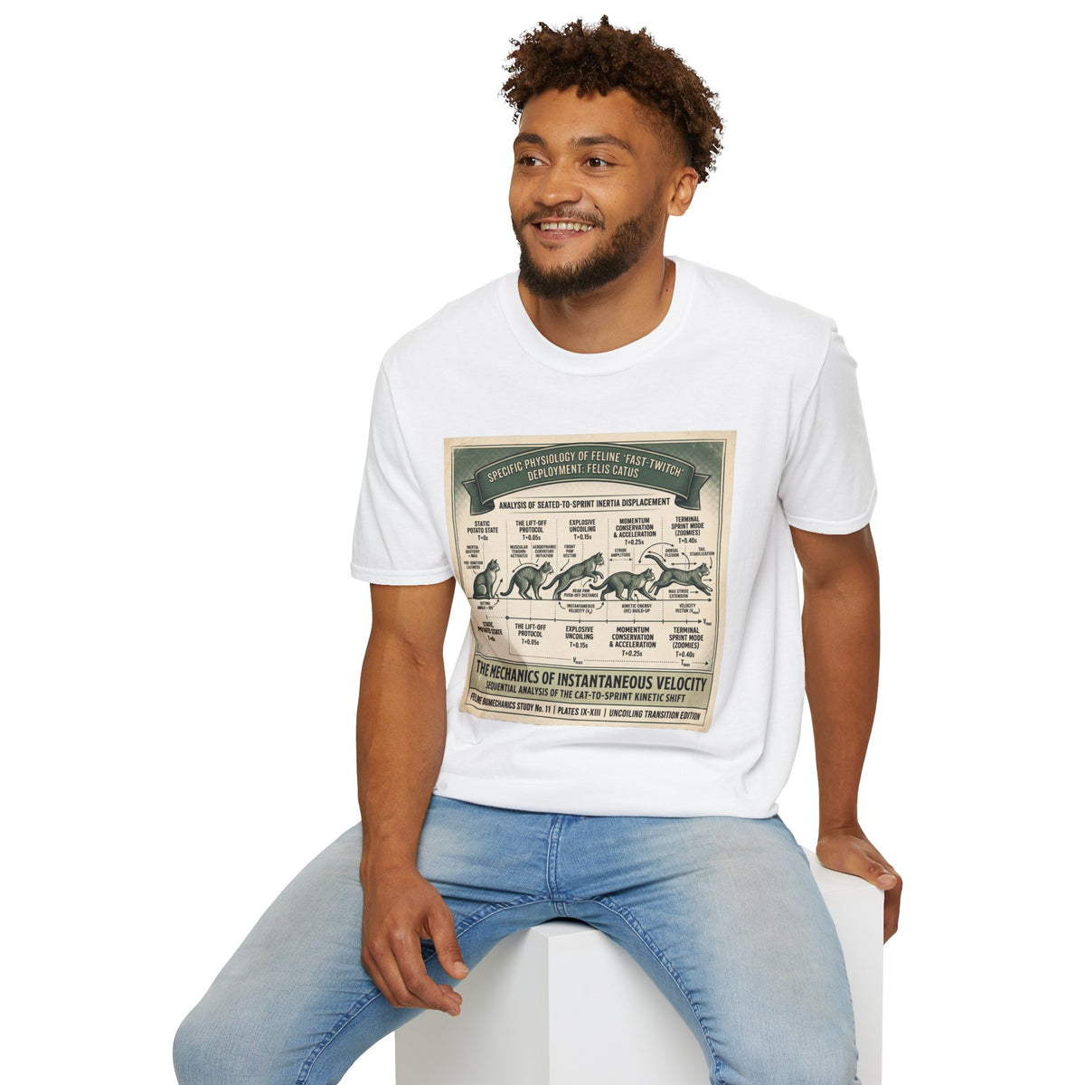 Cat Sprint Anatomy T‑Shirt — Vintage Feline Fast Twitch Diagram