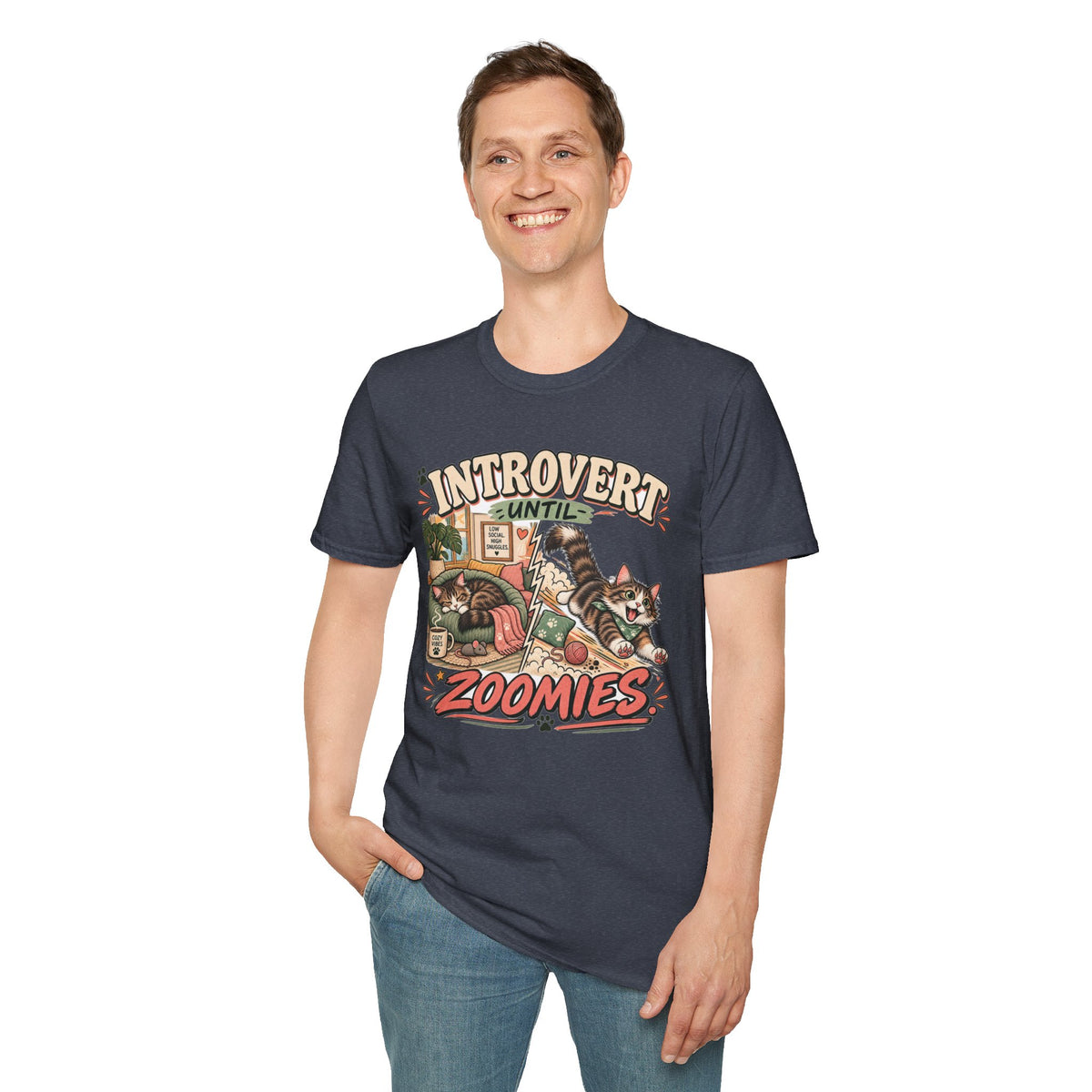 Introvert Until Zoomies T-Shirt — Cute Cat Nap & Play Graphic Tee