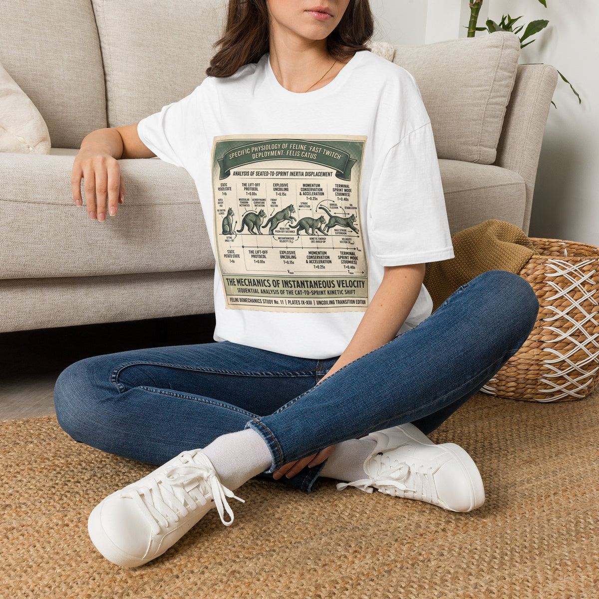 Cat Sprint Anatomy T‑Shirt — Vintage Feline Fast Twitch Diagram
