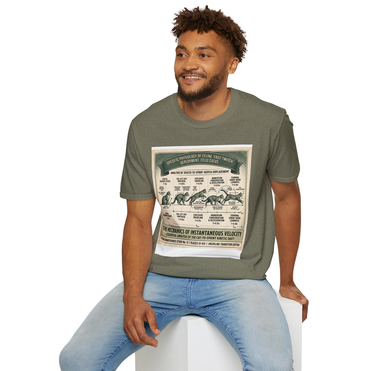 Cat Sprint Anatomy T‑Shirt — Vintage Feline Fast Twitch Diagram