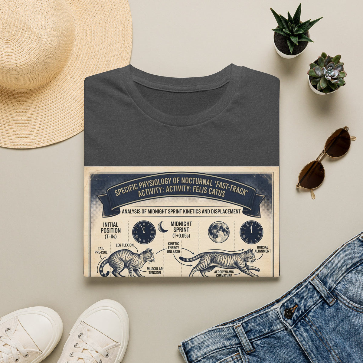 Nocturnal Cat Anatomy T-Shirt – Vintage Feline Physiology Diagram