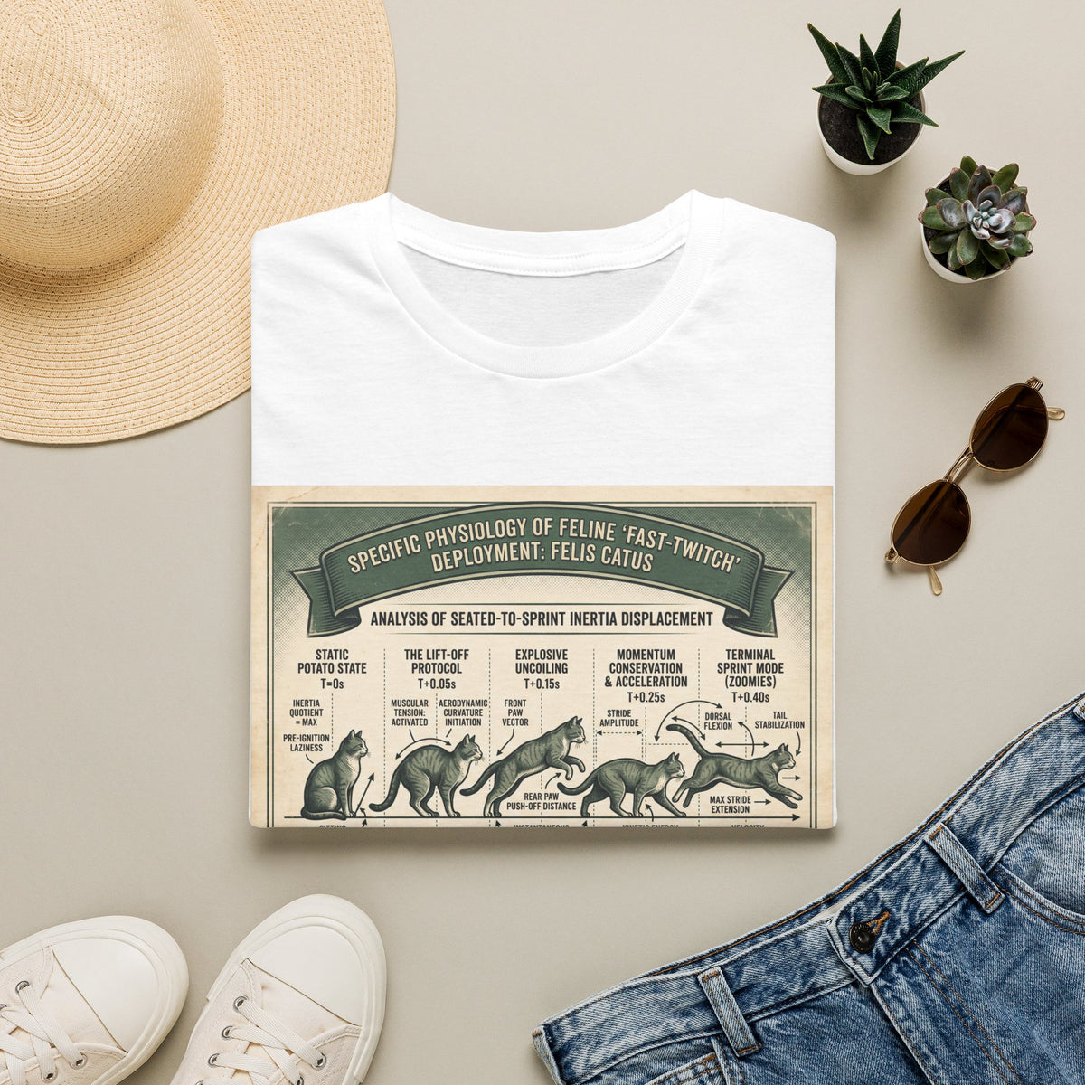 Cat Sprint Anatomy T‑Shirt — Vintage Feline Fast Twitch Diagram