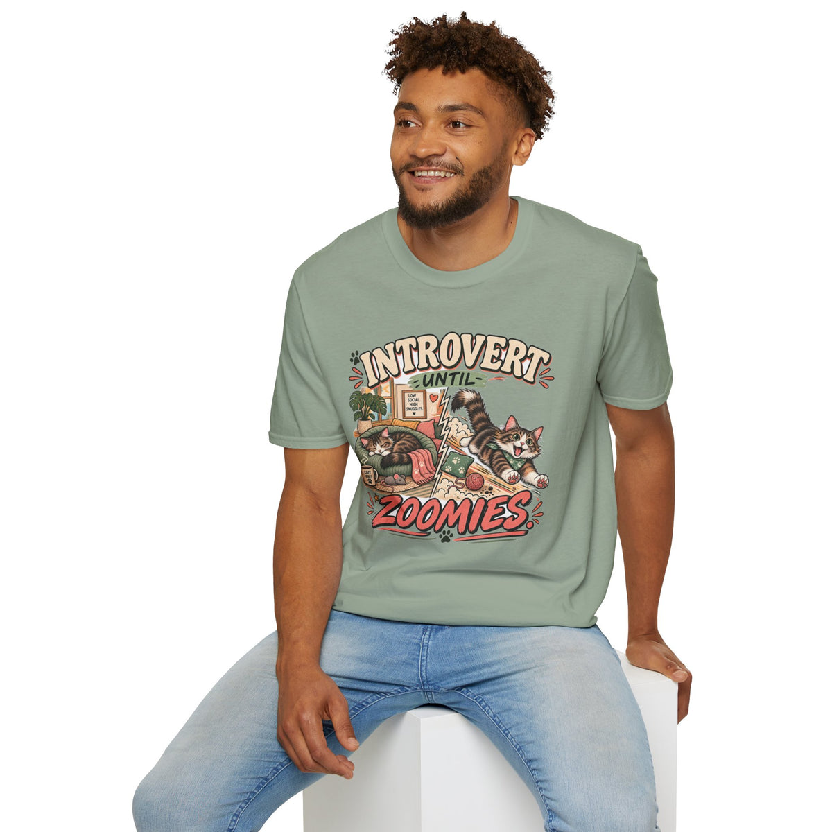 Introvert Until Zoomies T-Shirt — Cute Cat Nap & Play Graphic Tee