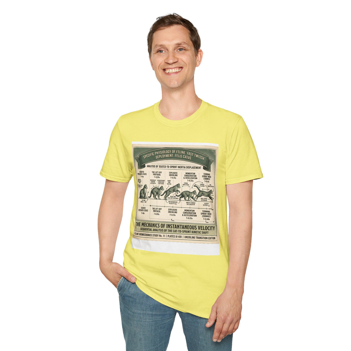 Cat Sprint Anatomy T‑Shirt — Vintage Feline Fast Twitch Diagram
