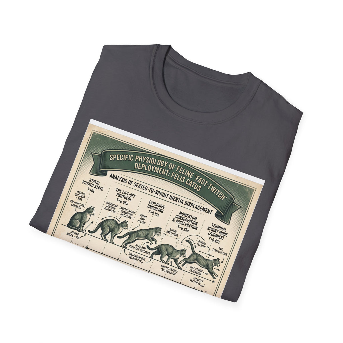 Cat Sprint Anatomy T‑Shirt — Vintage Feline Fast Twitch Diagram