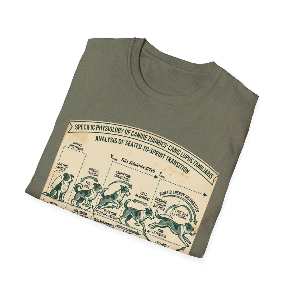 Kinetics of Zoomies T-Shirt — Funny Canine Zoomies Diagram Tee