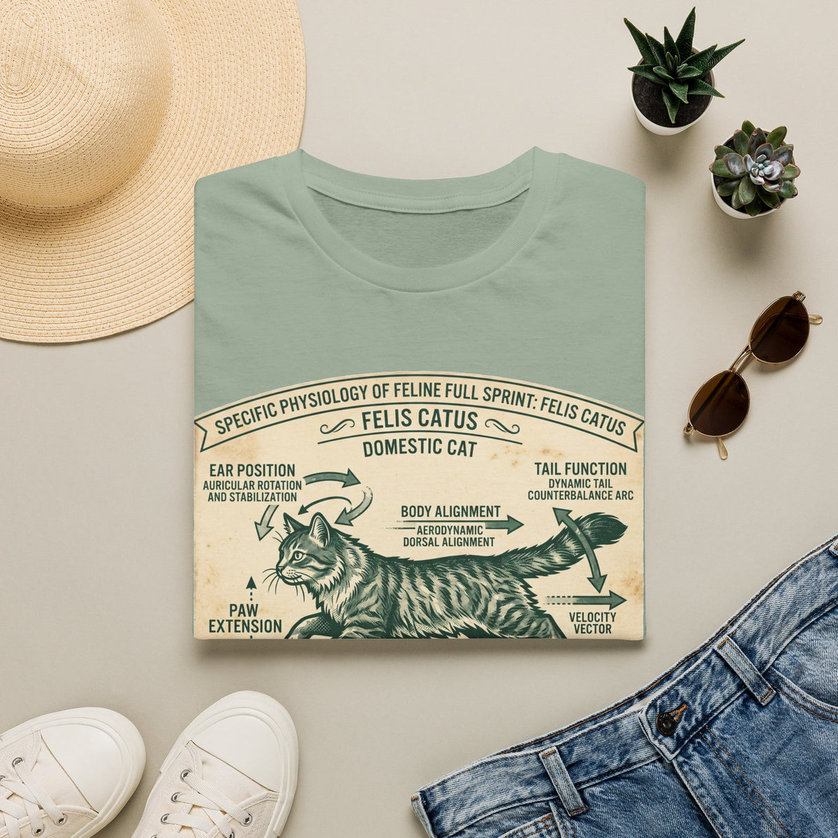 Cat Sprint Anatomy T-Shirt — Felis Catus Vintage Scientific Illustration Tee