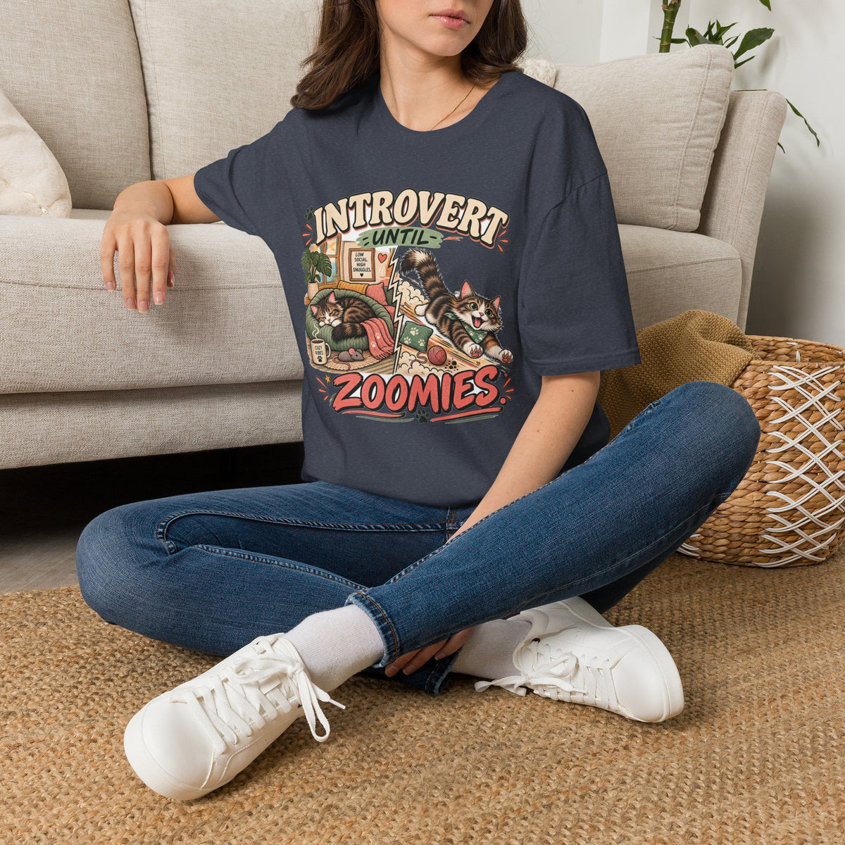 Introvert Until Zoomies T-Shirt — Cute Cat Nap & Play Graphic Tee