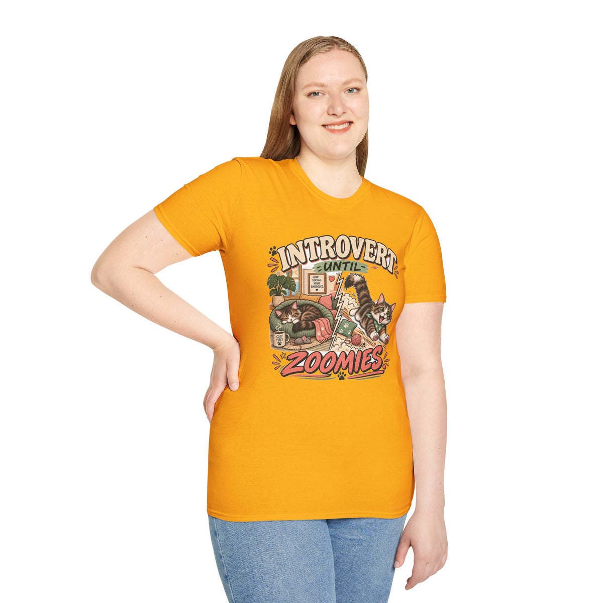 Introvert Until Zoomies T-Shirt — Cute Cat Nap & Play Graphic Tee