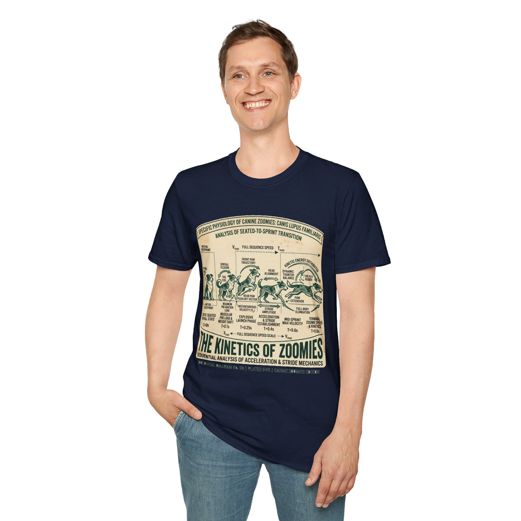 Kinetics of Zoomies T-Shirt — Funny Canine Zoomies Diagram Tee