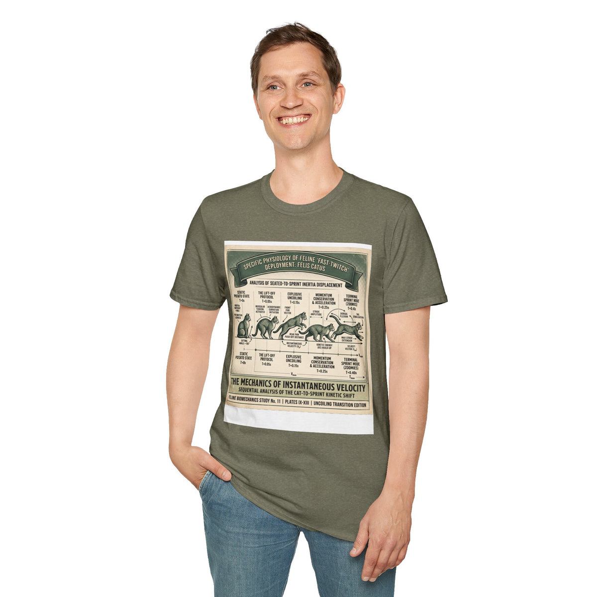 Cat Sprint Anatomy T‑Shirt — Vintage Feline Fast Twitch Diagram