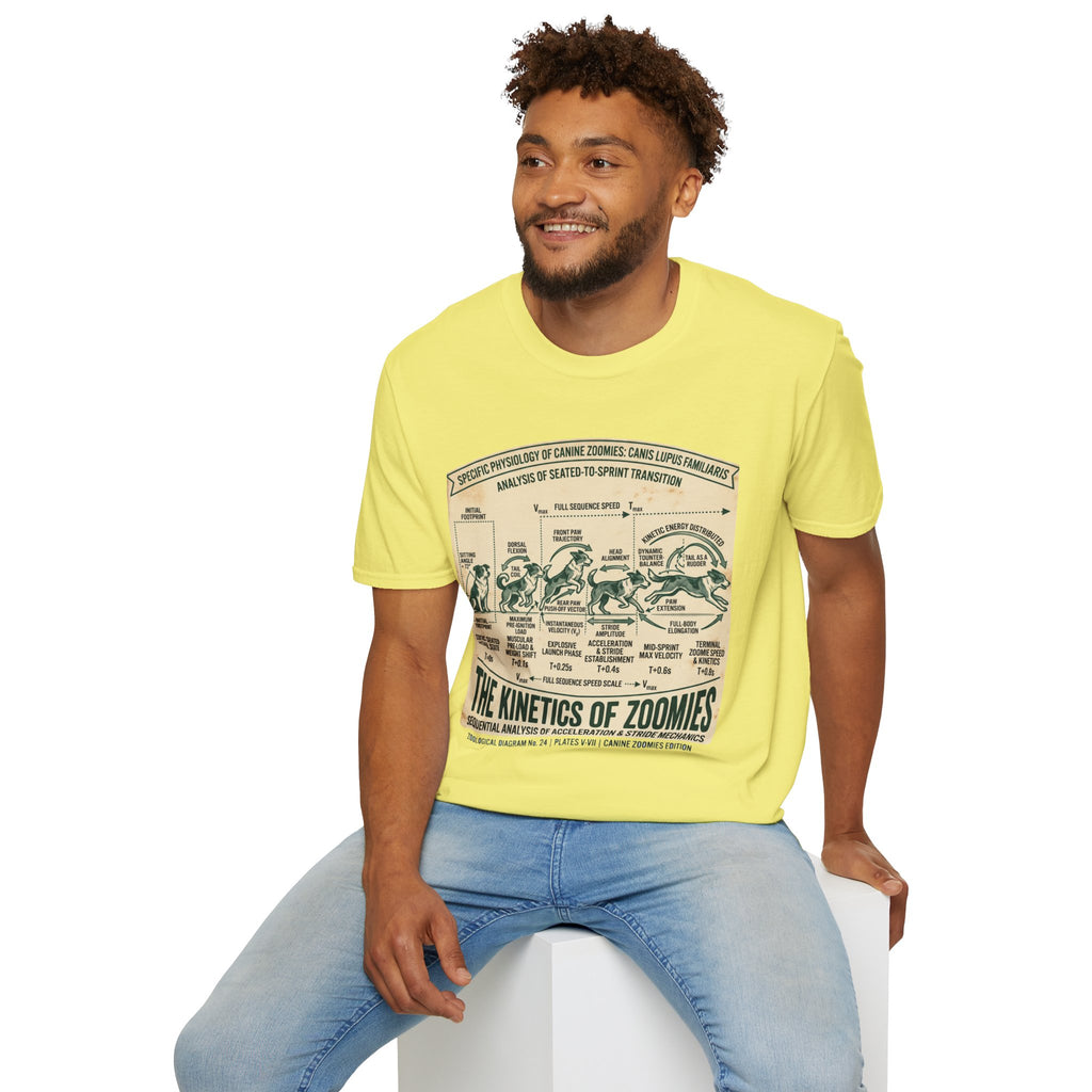 Kinetics of Zoomies T-Shirt — Funny Canine Zoomies Diagram Tee