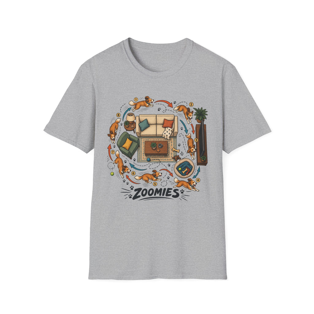 Zoomies Dog T-Shirt — Playful Puppy Housewarming Tee