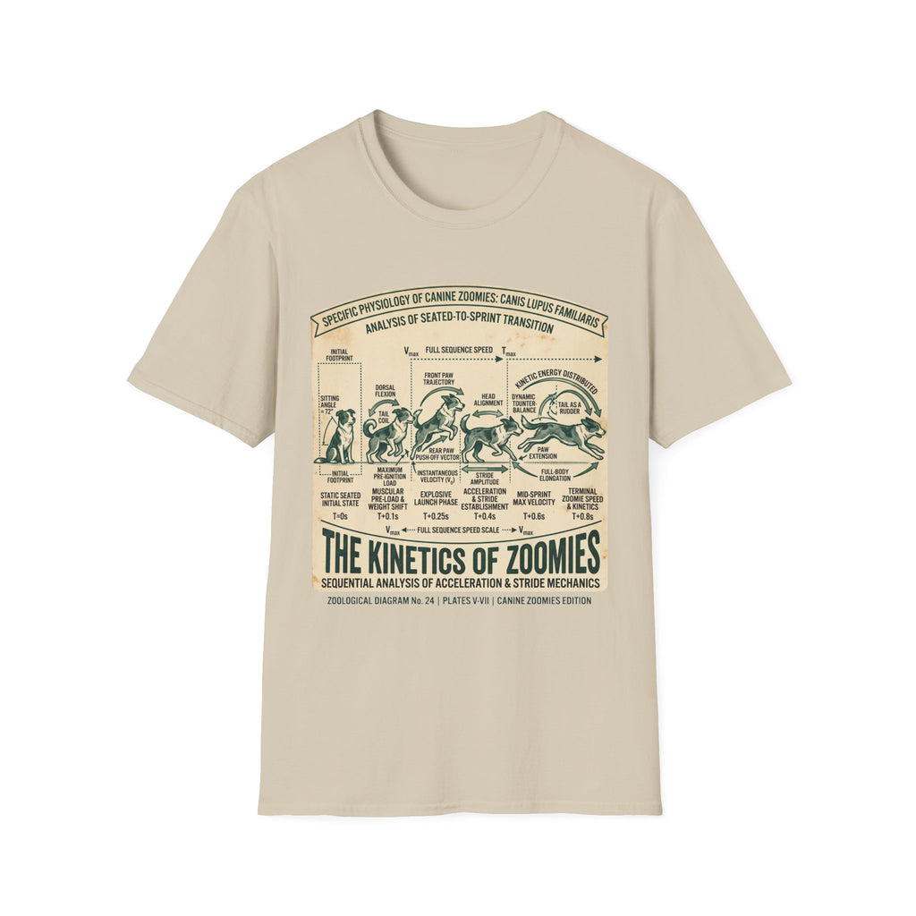 Kinetics of Zoomies T-Shirt — Funny Canine Zoomies Diagram Tee